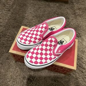 Vans Pink and White Checkered Slip-On Sneakers- Kids Size 11.5